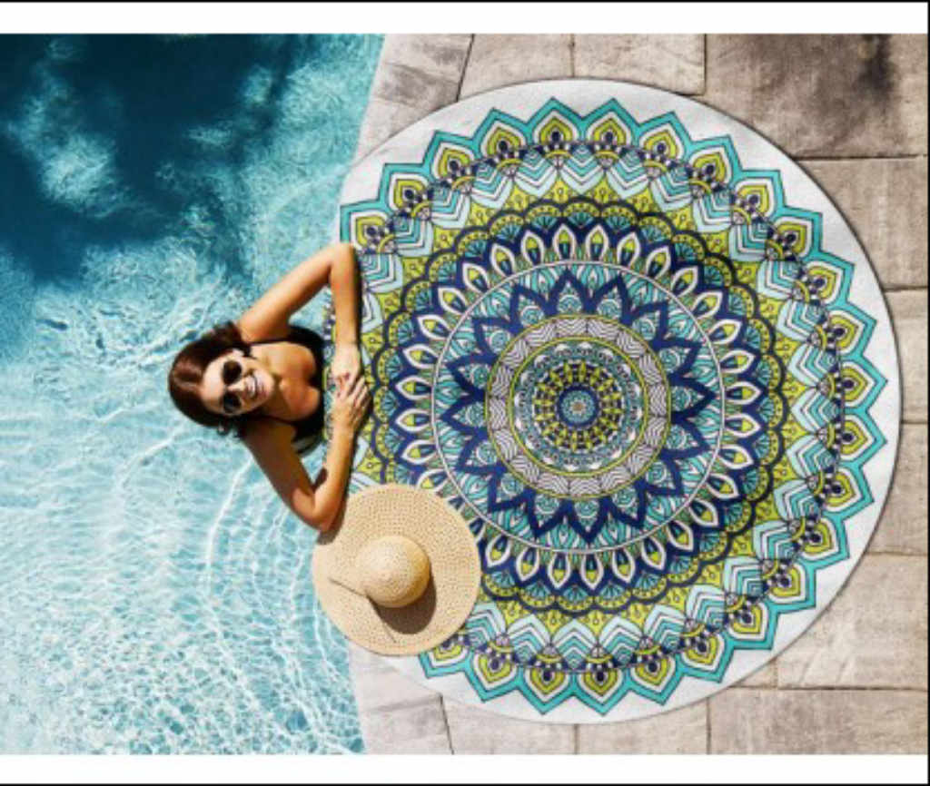 Кръгла хавлия за плаж Синя мандала от 100% Памук